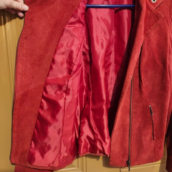 Alfani Women’s Small Red Suede Leather Moto Jacket Asymmetrical Zip Biker - Picture 9 of 10